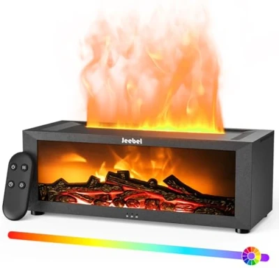 Immagine di Jeebel Diffusore Aromatico per Oli Essenziali Camino con Effetto Fiamma Dinamico, Cambio Colore Automatico, Telecomando 150ml Mini Umidificatore Aromaterapia in Camera Letto, Ufficio