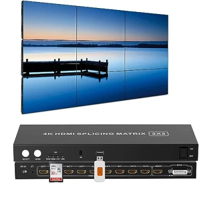 Immagine di 4 in9 out HDMI Video Wall Controller 3x3, Support 4K Input TV Controller, 1080P Output Processor, 13 modalità di visualizzazione regolabile 3X3/3X2/2X3/4X2/2X2/2X1