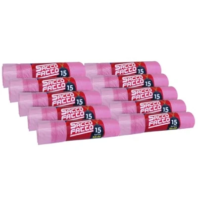 Immagine di 150 Sacchi spazzatura ROSA pesca, sacchetti plastica con manici, 55x65cm, trasparenti PROFUMATI, spazzatura, raccolta differenziata, differenziata esterno (150)