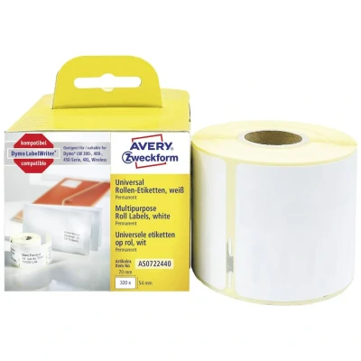 Immagine di Avery Zweckform AS0722440 Rotolo di etichette 70 x 54 mm Carta Bianco 320 pz. A tenuta permanente Etichetta universale