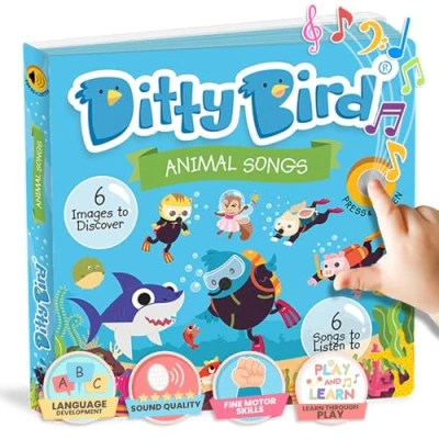 Immagine di DITTY BIRD Animal Songs canzoni educative per bambini: giocattolo bambini con 6 pulsanti sonori imparare l’inglese. Libro musicale perfetto bilingui a partire dall’età di 1 anno.