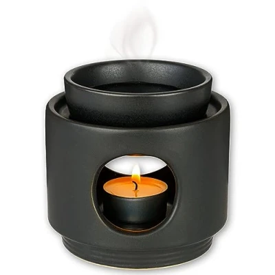 Immagine di rooted.® Ceramica Bruciatore Lampada per Aroma Diffusore Profumata Brucia Essenze a Candela Fusione di Cera Nero Opaco