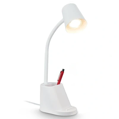 Immagine di Briloner lampada da scrivania con portapenne, lettura, interruttore a cavo, orientabile, tavolo, lampada, comodino, 21x10x35,5 cm (LxPxH), bianco