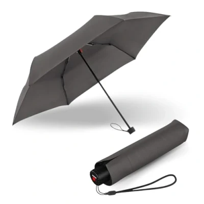 Immagine di Knirps Ombrello C.050 Small Manual Grigio Scuro con Borsa Portaombrelli, Piccolo da Viaggio, Tascabile a Mano, Resistente al Vento e Leggero, Mini