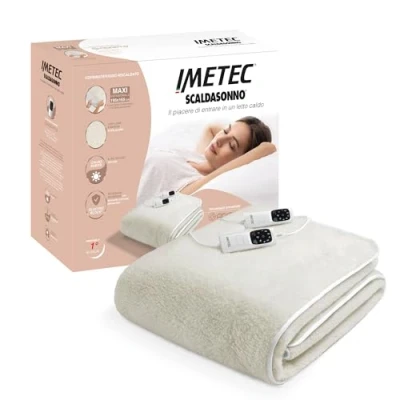 Immagine di Imetec Scaldasonno Adapto maxi coprimaterasso matrimoniale 195 x 165 cm, Basso consumo, Riscaldamento rapido, Temperatura personalizzata, 100% lana e merino, Doppio comando, 6 temperature