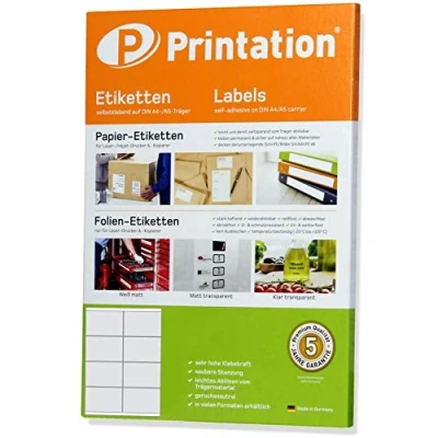 Immagine di Printation Etichette Adesive 105 x 70 mm 80 Bianche, 10 Fogli Adesivi A4 Stampabili, 8 per Foglio, Multiuso e Autoadesive, Universali Stampanti Laser Inkjet, 105x70 2x4