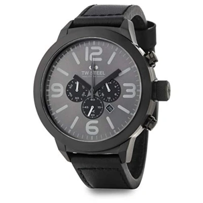 Immagine di TW Steel Marc Coblen Edition Chrono con cinturino in pelle e data, acciaio inox, XXL, 50 mm, Nero/Grigio/Nero, cinghia