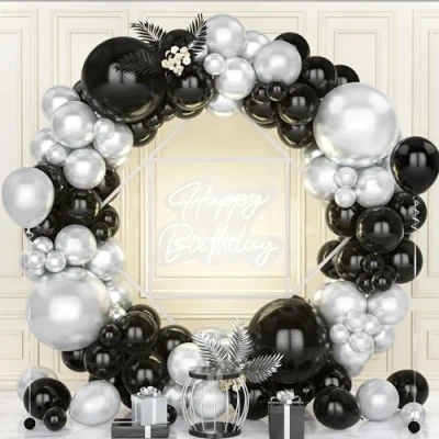 Immagine di Teselife Arco Palloncini Nero e Argento, 119Pezzi Kit Ghirlanda Palloncino Metallo Argento Ragazzo Uomini Ragazza Donne Compleanno Matrimonio Valentino Fidanzamento Laurea Proposta Deco
