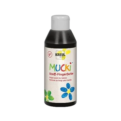 Immagine di Kreul 28406 Mucki vernice luminosa per dita in tessuto, 250 ml nero, senza parabeni, glutine, lattosio e vegan, ideale l&#039;uso con le mani