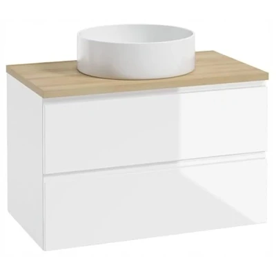 Immagine di .Deftrans Domodomo Armadietto da bagno con lavabo, 100 x 50 46 cm, bianco lavabo rotondo, mobile cassetti