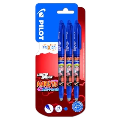 Immagine di Pilot x Naruto Shipudden Set di 3 penne a sfera FriXion Ball cancellabili, edizione limitata Shipudden, roller ricaricabili, colore: blu, punta media