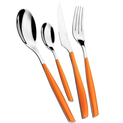 Immagine di BUGATTI, Glamour, Set Posate 24 pezzi in Acciaio Inox 18/10, 6 persone composto da cucchiai, forchette, coltelli e cucchiaini (Arancione)