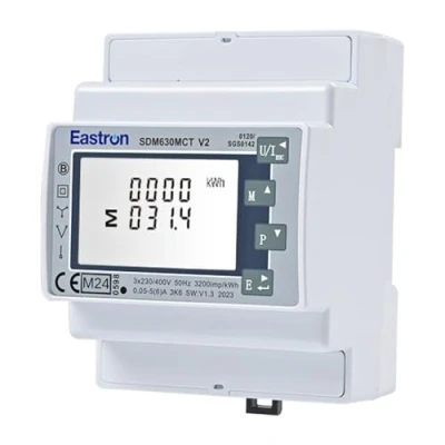 Immagine di EASTRON SDM630MCT V2 Contatore di energia elettrica Modbus RS485 RTU, monofase, con guida DIN, monitor dell&#039;energia, misuratore impulsi e display LCD touch retroilluminato. Certificato