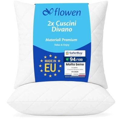 Immagine di Cuscini Letto Coppia di Guanciali 65x65 per Dormire Imbottitura Standard Antiacaro Anallergico Traspirante Quadrati Matrimoniale Singolo con Federa in Cotone e Poliest. Sfoderabile Lavabile