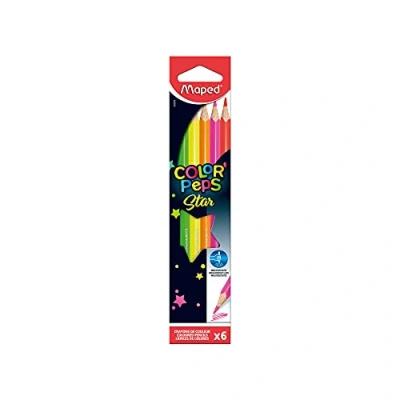 Immagine di Maped Pastelli Triangolari Color&#039; Peps Fluo In Scatola Da 6 Pz Mina Grande Infrangibile 2,9 Mm