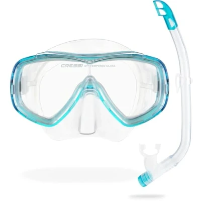 Immagine di Cressi Ondina Vip Combo Set Maschera Sub e Snorkel Top, Unisex Bambino, Trasparente/Acquamarina, 7 13 Anni