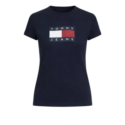 Immagine di Tommy Jeans WAVY FLAG Jersey SLIM Tshirt con stampa, Donna, Taglia: 44, Dark night navy