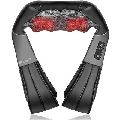 Immagine di Nekteck Shiatsu collo e massaggiatore posteriore, con calmante calore tessuto profondo 3D massaggio cuscino, è adatto ，e può essere facilmente utilizzato in casa, ufficio autoo