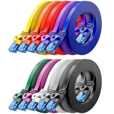 Immagine di deleyCON 10x 1m CAT6 Cavo Piatto di Rete 1000 Mbit Gigabit LAN Cat 6 RJ45 Ethernet Patch Installazione Sottile per Internet Interruttore Router Modem Colorato