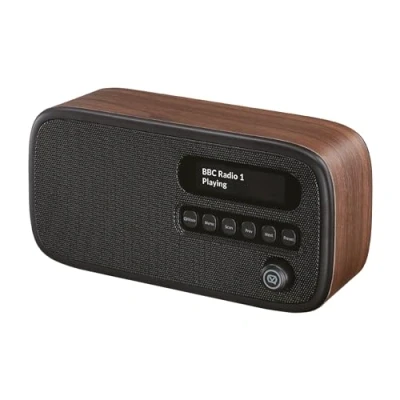 Immagine di VQ Dexter Radio DAB Plus/DAB con FM, Altoparlanti Stereo da 3W e Schermo LCD Alimentata Rete Batteria, Radiolina Portatile 60 Preselezioni, Antenna Presa Cuffie Noce