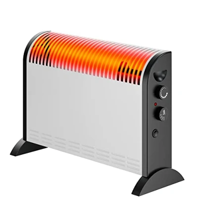 Immagine di Riscaldatore elettrico, termoconvettore, 2000W, controllo della potenza a 3 livelli, protezione contro il surriscaldamento e ventola integrate, termostato, dimensioni compatte per uso interno