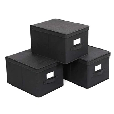 Immagine di SONGMICS Scatole Portaoggetti con Coperchi, Set di 3 Contenitori in Tessuto Non Portaetichetta, Organizzatori per Armadio, 40 x 30 25 cm, Nero RFB03H