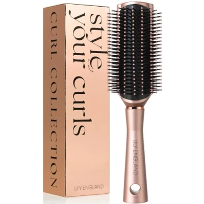 Immagine di Spazzola Capelli Ricci Lily England con 9 File per Districare, Separare &amp; Modellare Definire Boccoli 3c 4c Districante Ideale Bagnati Asciutti, Oro Rosa