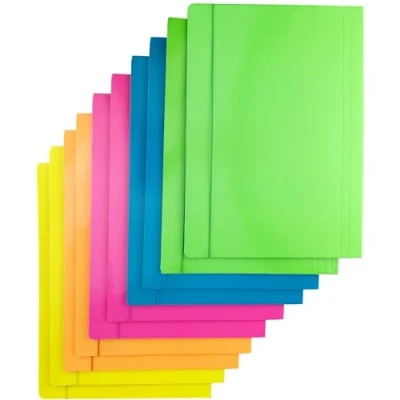 Immagine di D.RECT Set di 10 Cartelline Fluo (2 Pezzi per Colore 5x2) Cartoncino 350 g con Elastico, 3 Lembi, Formato DIN A4 Colori Assortiti Vivaci