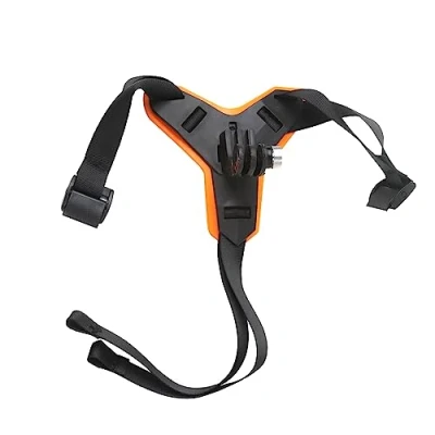 Immagine di Cinghia per casco integrale da moto e bicicletta, supporto GoPro Hero 11/10/9/8/7 Max, DJI Osmo Insta360 altre action camera (arancione)