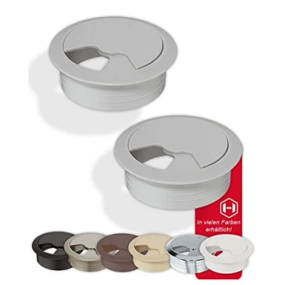 Immagine di Gedotec Scrivania Passacavi ENTRY 80 mm 2 Pezzi Rotondi Scatola per cavi Grigio Opaco In robusta plastica ABS Guida da inserire a pressione canaline