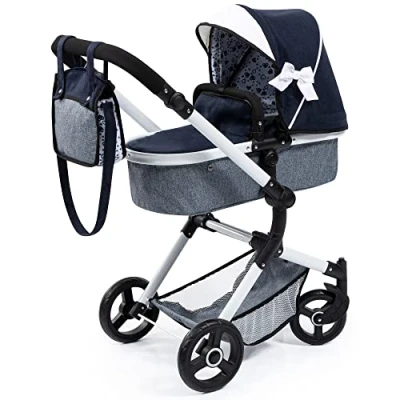 Immagine di Bayer Design 18481AB Passeggino per bambole Neo Vario, Carrozzina bambole, regolabile in altezza, blu bianco