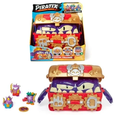 Immagine di Piratix ADVENTURE WORLD Monster Treasure Forziere del tesoro con un mostro nascosto all&#039;interno. Include 1 cassetto, 3 esclusivi, esclusivo e accessori