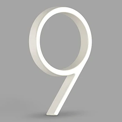Immagine di HASWARE Targa Con Numero Civico Galleggiante: 5 Pollici (12cm) Moderna Segnaletica Per Porte, Perfetta I Numeri Dell&#039;Indirizzo Di Casa (9, Bianco)