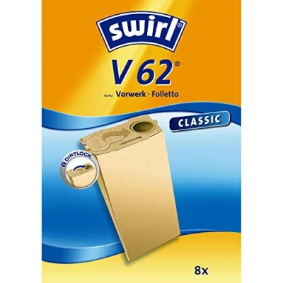 Immagine di Swirl V 62 Staubsaugerbeutel Classic 8 Stück, stabil und saugstark, verschließbare Halteplatte
