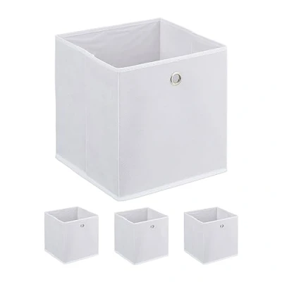 Immagine di Relaxdays Scatola Portaoggetti, Set 4 Box da Scaffale, HLP 30 x cm, Portagiochi Pieghevole, in Stoffa, Bianco, Ferro, Cartone, Tessuto Non