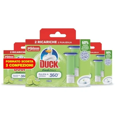 Immagine di Duck Fresh Discs Dischi Gel Igienizzanti WC, Fragranza Lime Formato Scorta da 6 Ricariche, 36 WC