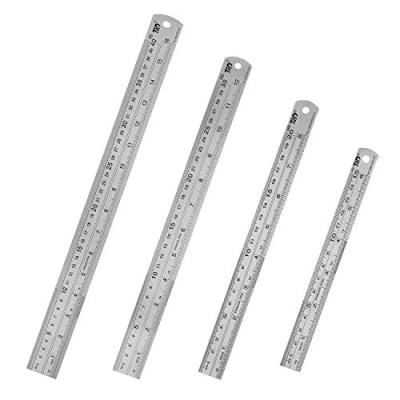 Immagine di HIHUHEN set di 4 righelli in acciaio inox da 15 cm + 20 30 40 cm, metallo per ingegneria, insegnamento (4 righelli)