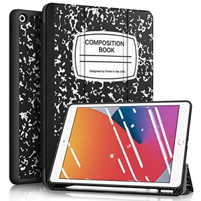 Immagine di FINTIE Custodia per iPad 10.2 Pollici 9a / 8a 7a Generazione (2021 2020 2019) con Built in Pencil Holder Sottile Leggero Cover Posteriore Morbido TPU Auto Sveglia/Sonno, Composition Book