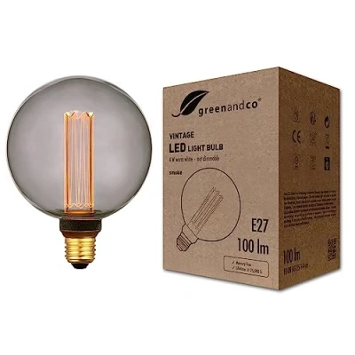 Immagine di greenandco® lampadina a LED di design vintage in stile retrò E27 G125 4W 100lm 1800K 320 230V, grigio fumo, nessun sfarfallio, non dimmerabile