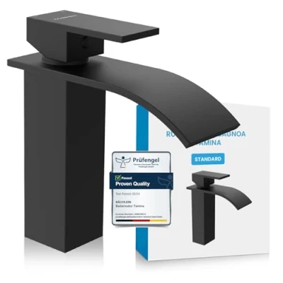 Immagine di Bächlein Rubinetto per bagno a cascata, miscelatore monocomando con cartuccia in ceramica durevole e kit di montaggio, nero opaco