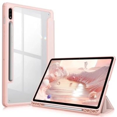 Immagine di FINTIE Custodia per Samsung Galaxy Tab S8 11&#039;&#039; 2022 / S7 2020 con S Pen Holder, Antiurto Sottile Case Posteriore Trasparente Cover Bordo in TPU Morbido, Auto Sonno/Sveglia, Oro Rosa