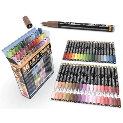 Immagine di TOOLI ART 36 pennarelli per Pittura acrilica Set di Color Pelle e Terra Punta Extra fine su Roccia, Tela, la Maggior Parte delle superfici. Non tossico