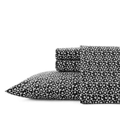 Immagine di Marimekko Set di biancheria da letto in percalle cotone, fresco e fresco, leggero traspirante, 100% Pikkuinen Unikko nero, completo