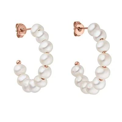 Immagine di PURELEI® orecchini Aina (oro, argento, oro rosa), impermeabili, con perle, piccoli a cerchio in Acciaio inox, regalo per donne, diametro 22 mm, inossidabile