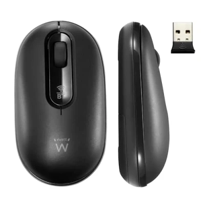 Immagine di Ewent Mouse Wireless Senza Fili Bluetooth, Doppia Connessione Bluetooth 5.0+2.4Ghz, Un Ricevitore Nano USB A, per Notebook, PC, Laptop, Computer, MacBook, Nero