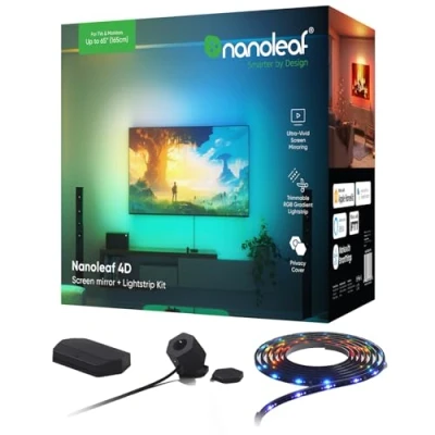 Immagine di Nanoleaf Specchio 4D + Striscia luminosa per TV/TV/schermi fino a 65&quot; (165 cm) LED Smart RGBW fotocamera, filo e WiFi, funziona con Alexa, Google, Apple