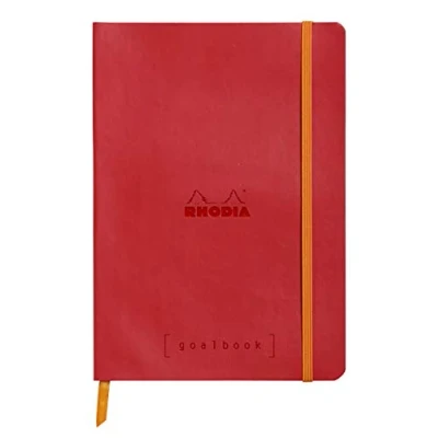 Immagine di RHODIA 117753C Taccuino flessibiIe BULLET JOURNAL GOALBOOK papavero A5 Puntinato Dot 240 pagine Carta Clairefontaine Avorio 90g 2 Segnapagina, Chiusura con elastico Copertina Simil Cuoio