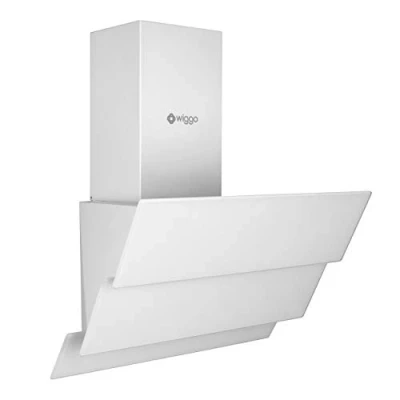 Immagine di Wiggo cappa aspirante da 50 cm, senza cappuccio, uscita 300 m3/h, display touch a 3 livelli, inclinata con filtro antigrasso e 2 filtri carbone, parti frontali in vetro bianco