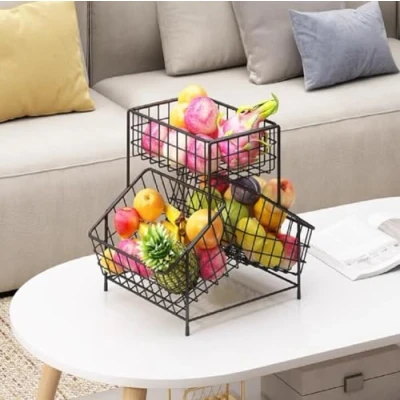 Immagine di JUNYFFF 3 Piani Cesto Portafrutta Cestino Fruttiera in Metallo Porta Frutta Moderni Grande,Nero