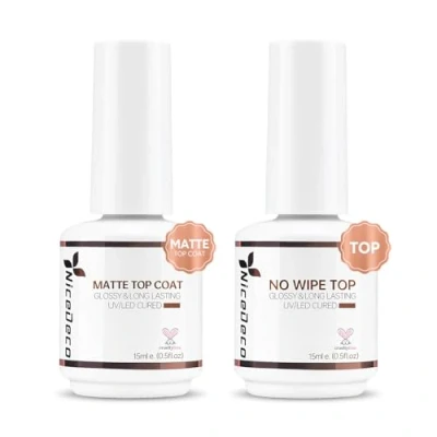 Immagine di Nicedeco Top Coat Gel Set Gloss Matt Semipermanente Unghie Smalto per Soak Off UV&amp;LED 2x15ml